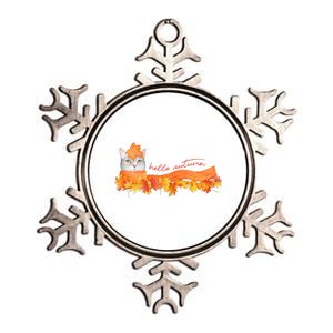 Hello Autumn Cute Cat Metallic Star Ornament