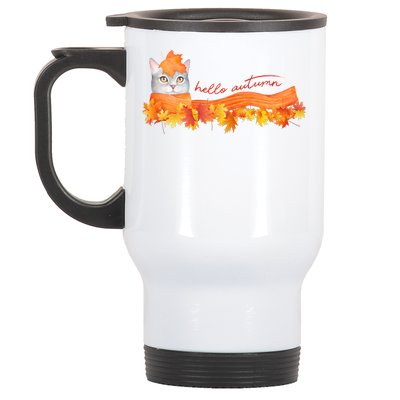 Hello Autumn Cute Cat Stainless Steel Travel Mug