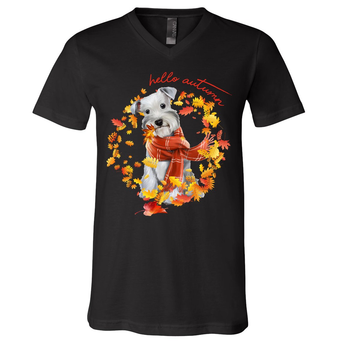 Hello Autumn Cute Dog V-Neck T-Shirt