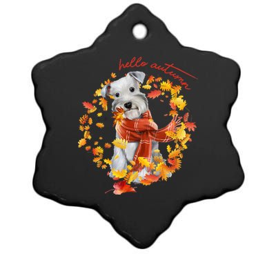 Hello Autumn Cute Dog Ceramic Star Ornament