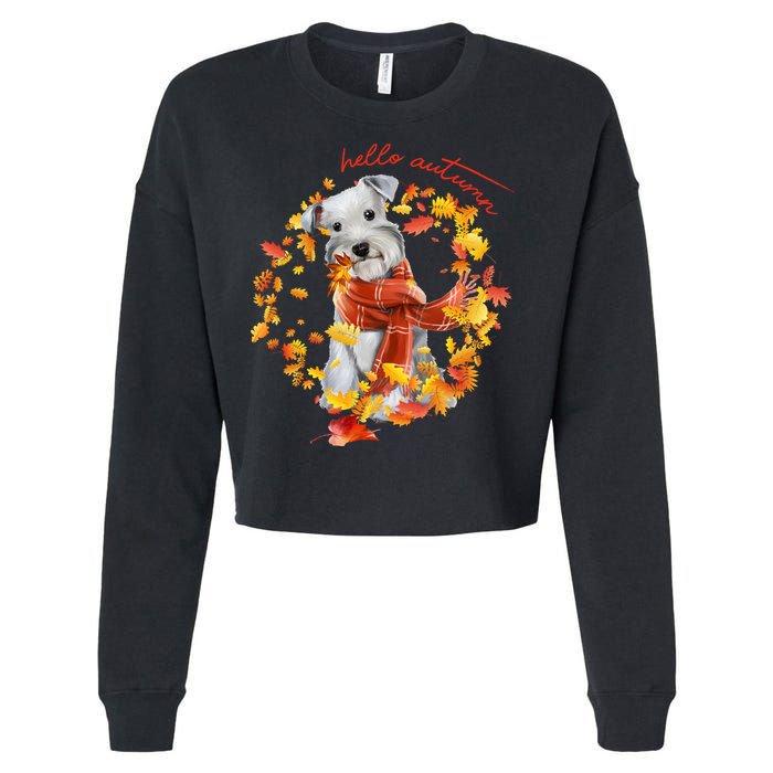Hello Autumn Cute Dog Cropped Pullover Crew