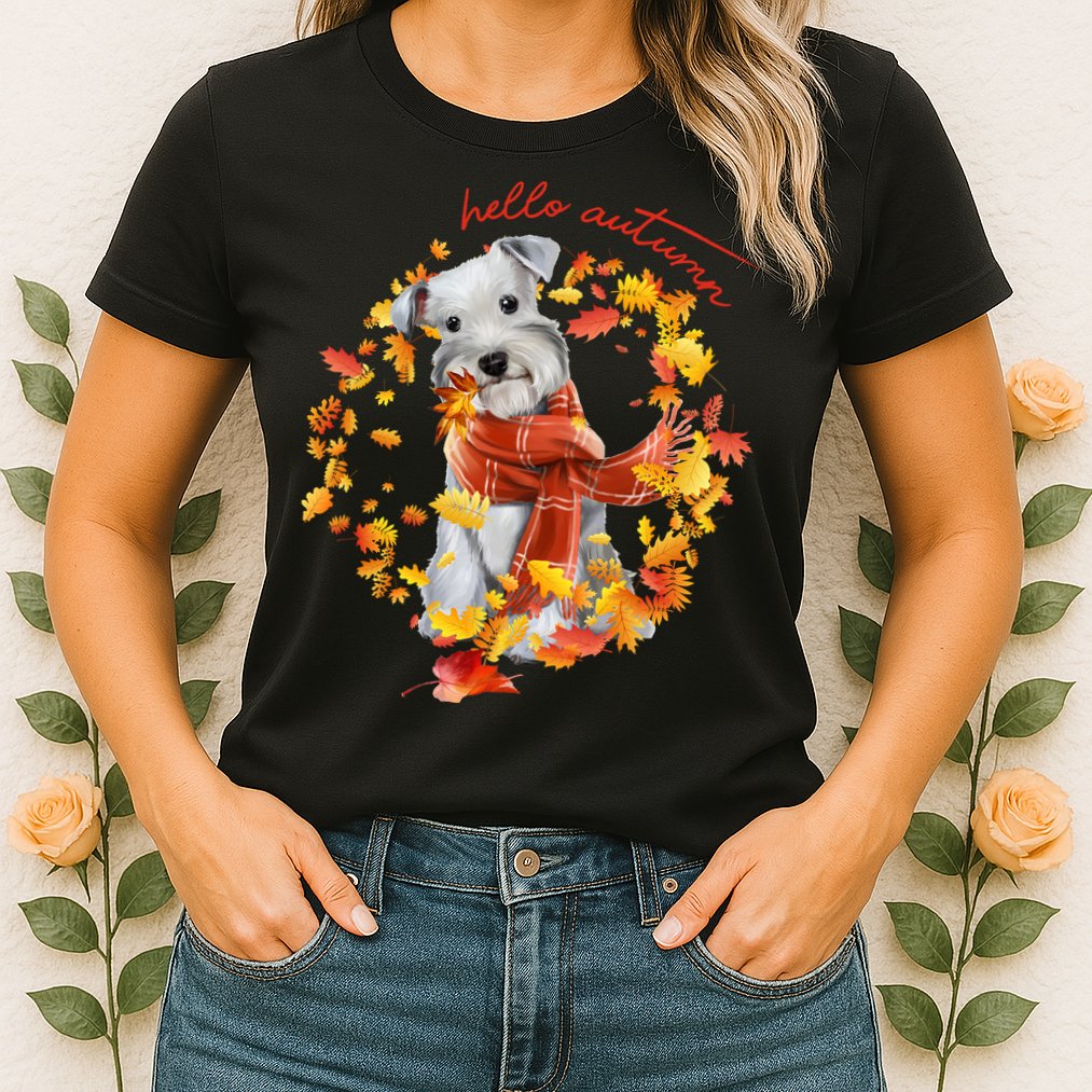 Hello Autumn Cute Dog Womens T-Shirt