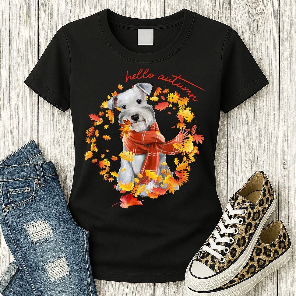 Hello Autumn Cute Dog Womens T-Shirt