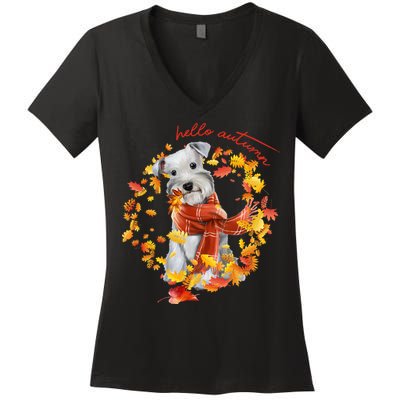 Hello Autumn Cute Dog Women's V-Neck T-Shirt