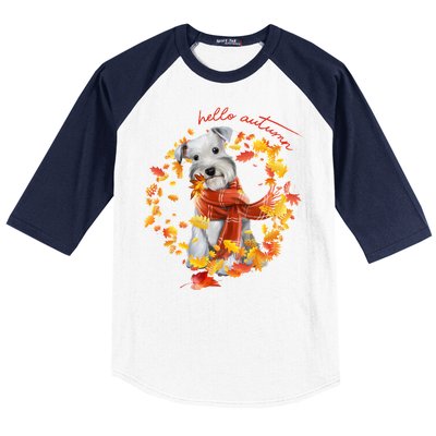 Hello Autumn Cute Dog Baseball Sleeve Shirt