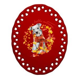 Hello Autumn Cute Dog Ceramic Oval Ornament