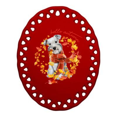 Hello Autumn Cute Dog Ceramic Oval Ornament