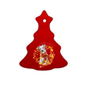 Hello Autumn Cute Dog Ceramic Tree Ornament