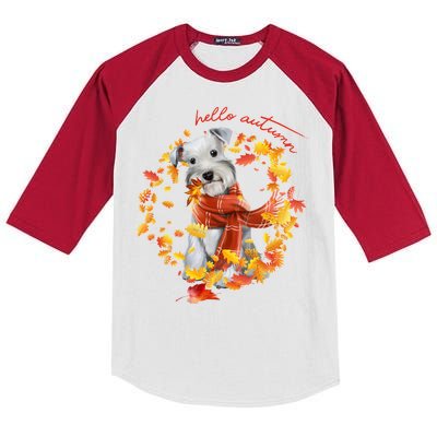 Hello Autumn Cute Dog Kids Colorblock Raglan Jersey