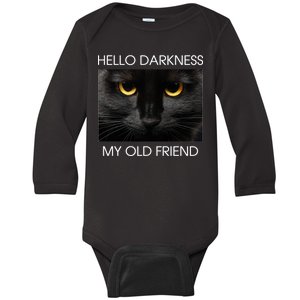 Hello Darkness My Old Friend Cat Baby Long Sleeve Bodysuit