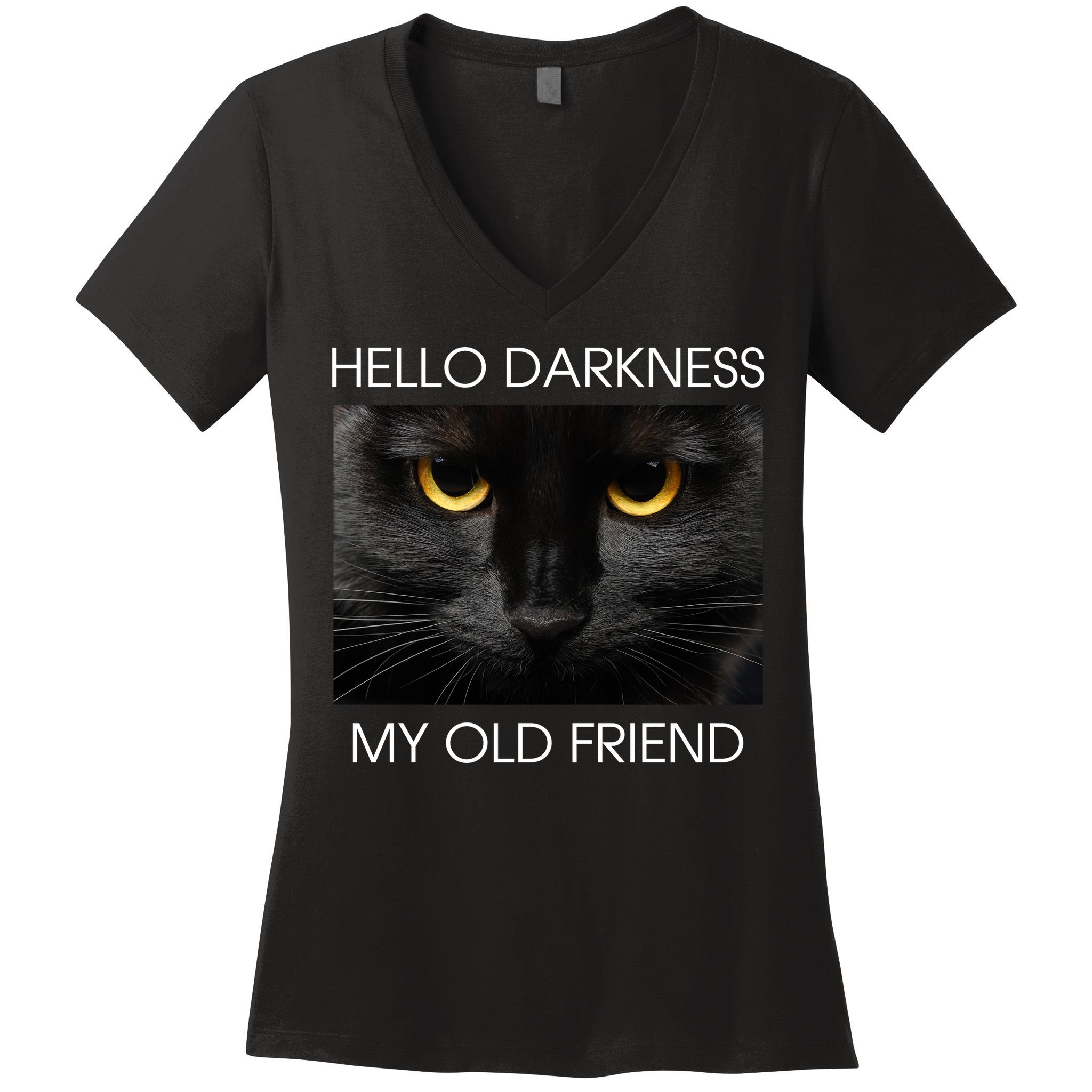 Hello Darkness My Old Friend Cat Women's V-Neck T-Shirt