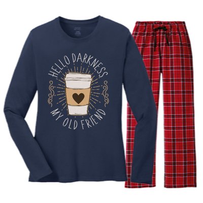 Hello Darkness My Old Friend Coffee Lover Women's Long Sleeve Flannel Pajama Set 