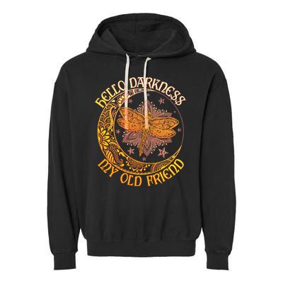 Hello Darkness My Old Friend Dragonfly Moon Garment-Dyed Fleece Hoodie