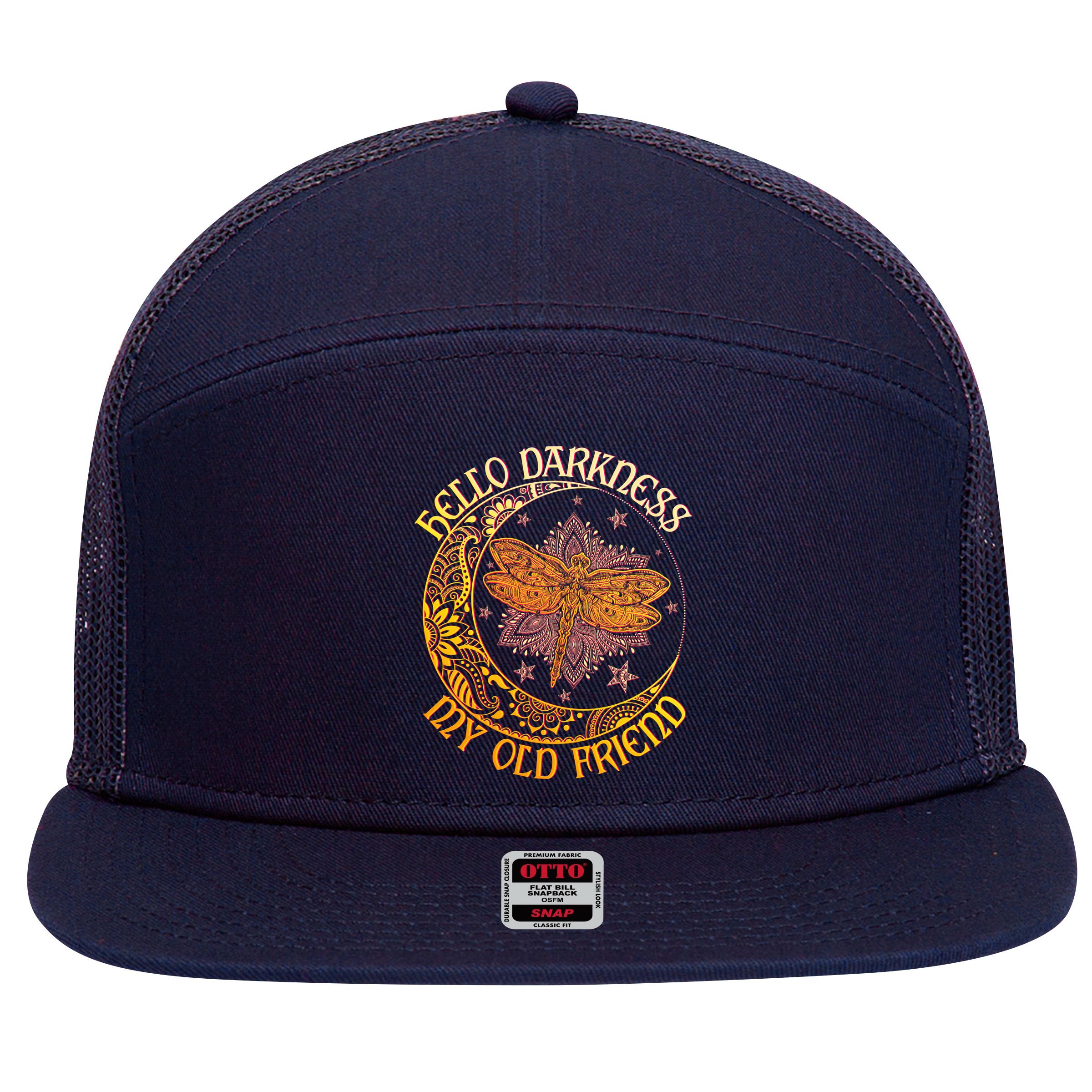 Hello Darkness My Old Friend Dragonfly Moon 7 Panel Mesh Trucker Snapback Hat