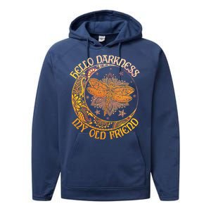 Hello Darkness My Old Friend Dragonfly Moon Performance Fleece Hoodie