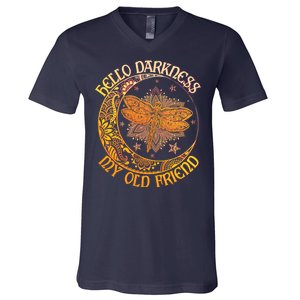 Hello Darkness My Old Friend Dragonfly Moon V-Neck T-Shirt