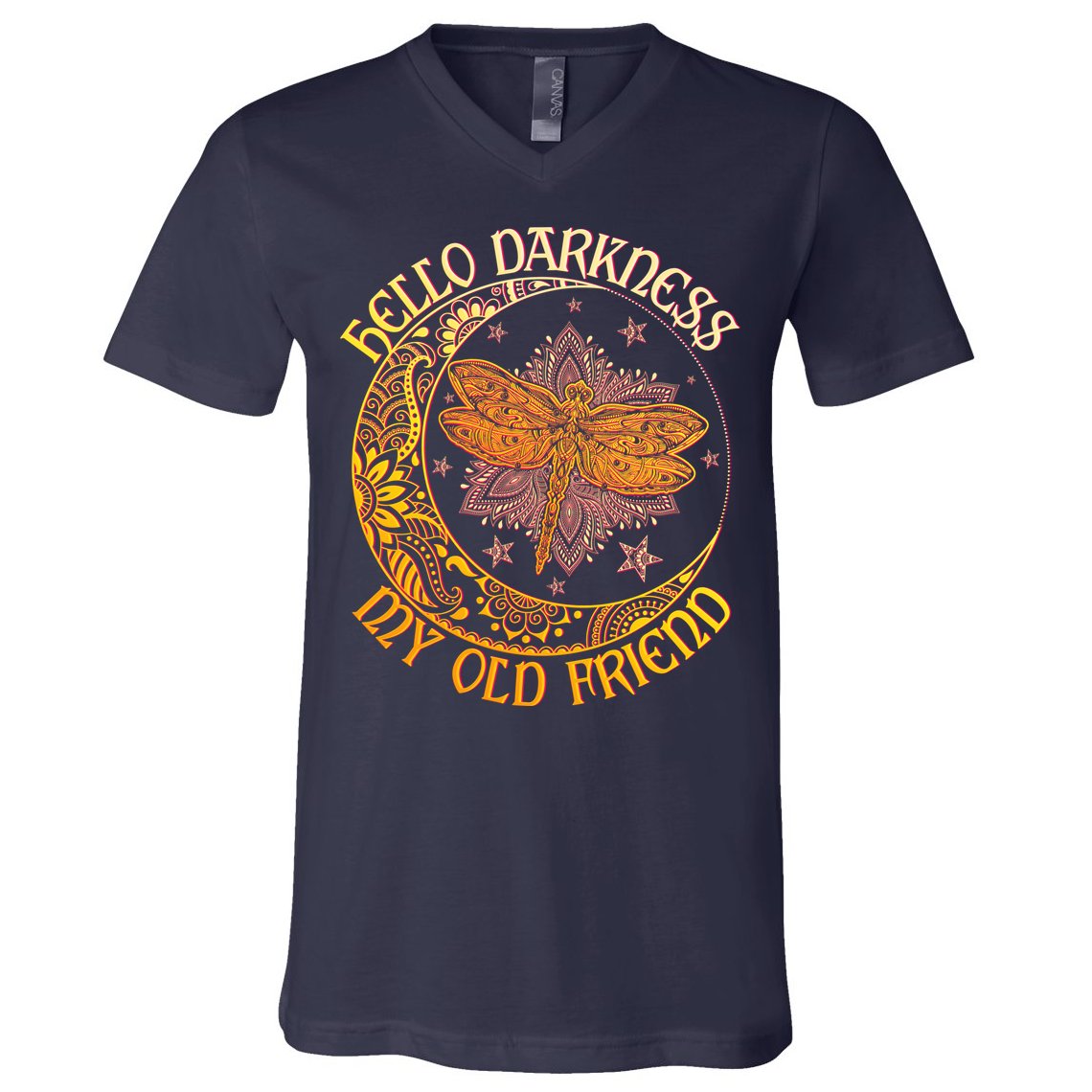 Hello Darkness My Old Friend Dragonfly Moon V-Neck T-Shirt