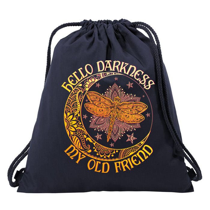 Hello Darkness My Old Friend Dragonfly Moon Drawstring Bag