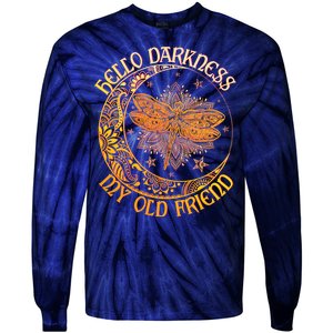 Hello Darkness My Old Friend Dragonfly Moon Tie-Dye Long Sleeve Shirt