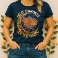 Hello Darkness My Old Friend Dragonfly Moon Womens T-Shirt