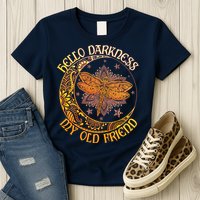 Hello Darkness My Old Friend Dragonfly Moon Womens T-Shirt