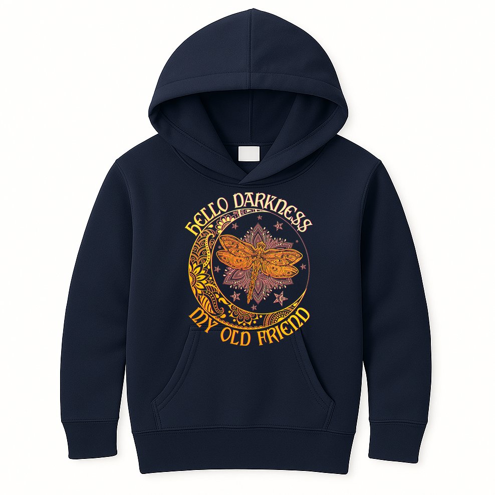 Hello Darkness My Old Friend Dragonfly Moon Kids Hoodie