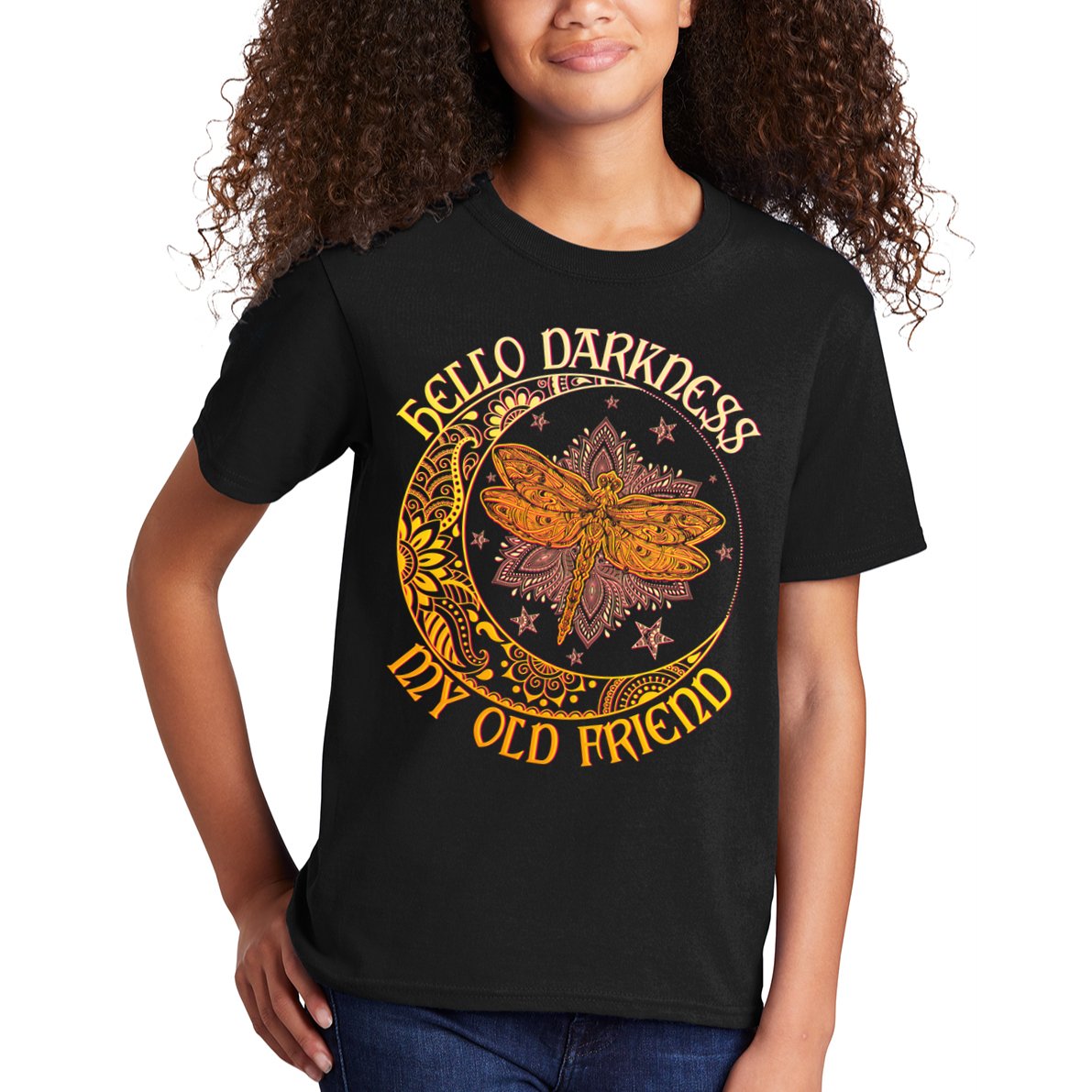 Hello Darkness My Old Friend Dragonfly Moon Kids T-Shirt