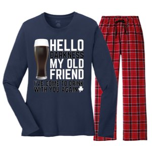 Hello Darkness My Old Friend Funny Drinking Women's Long Sleeve Flannel Pajama Set 