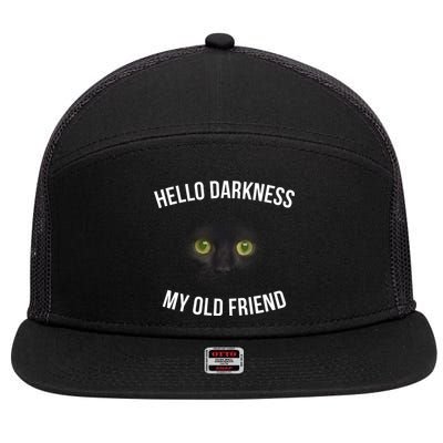 Hello Darkness My Old Friend Scary Cat 7 Panel Mesh Trucker Snapback Hat