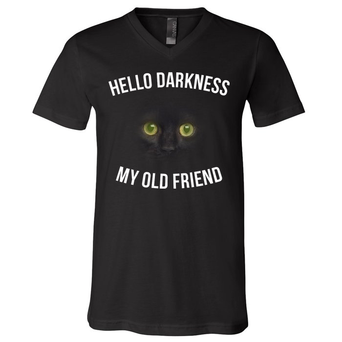 Hello Darkness My Old Friend Scary Cat V-Neck T-Shirt