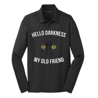 Hello Darkness My Old Friend Scary Cat Silk Touch Performance Long Sleeve Polo