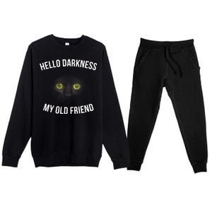 Hello Darkness My Old Friend Scary Cat Premium Crewneck Sweatsuit Set