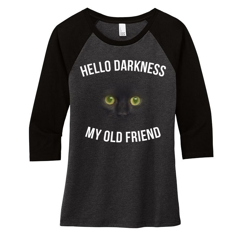 Hello Darkness My Old Friend Scary Cat Women's Tri-Blend 3/4-Sleeve Raglan Shirt