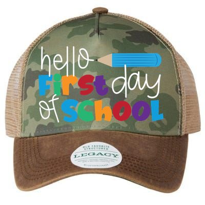 Hello First Day of School Cute Pencil Legacy Tie Dye Trucker Hat
