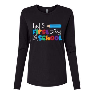 Hello First Day of School Cute Pencil Womens Cotton Relaxed Long Sleeve T-Shirt