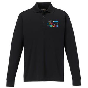 Hello First Day of School Cute Pencil Performance Long Sleeve Polo