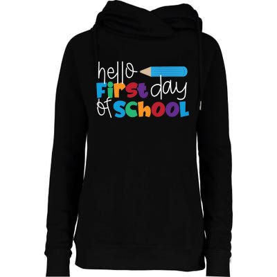 Hello First Day of School Cute Pencil Womens Funnel Neck Pullover Hood