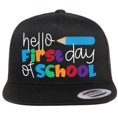 Hello First Day of School Cute Pencil Flat Bill Trucker Hat