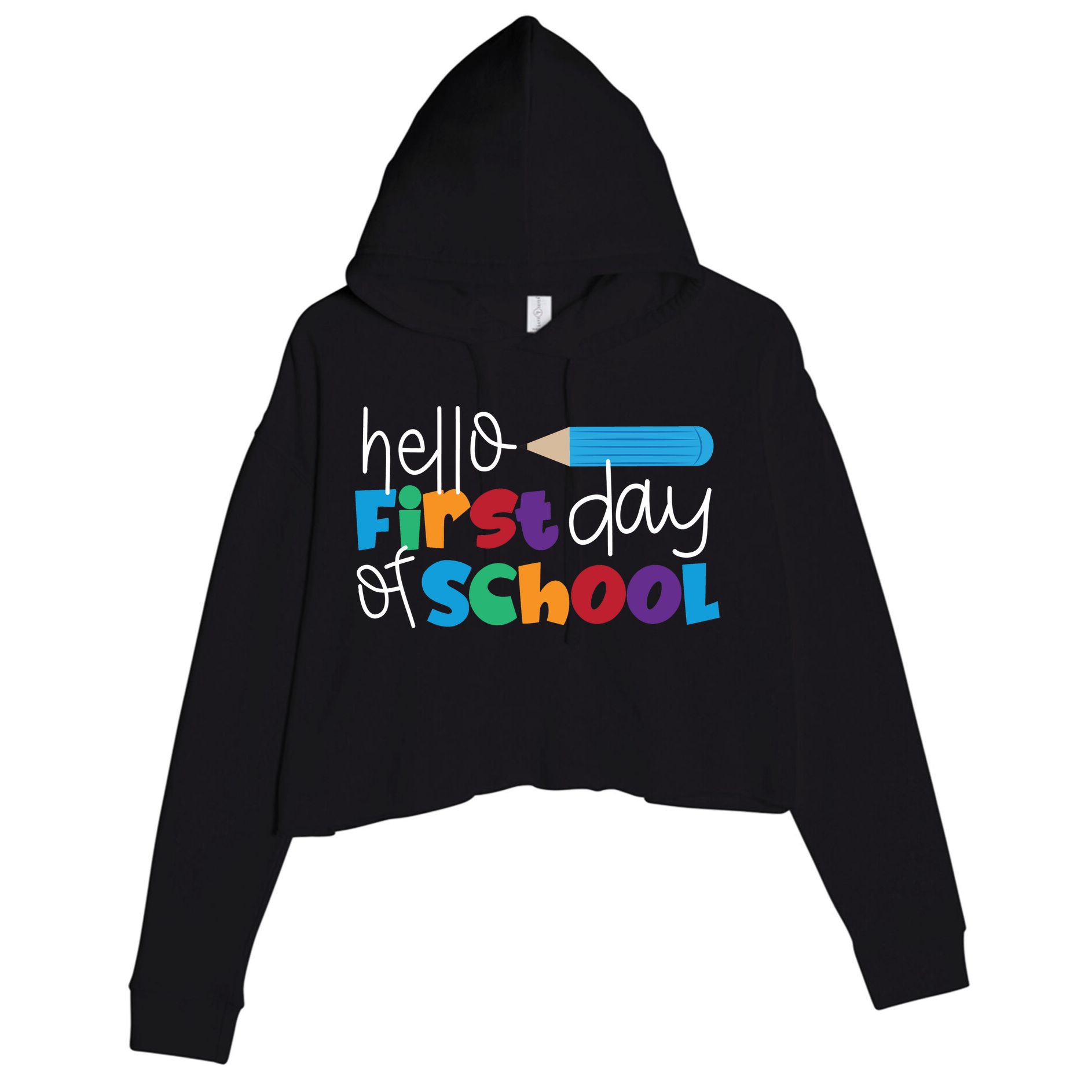 Hello First Day of School Cute Pencil Crop Fleece Hoodie