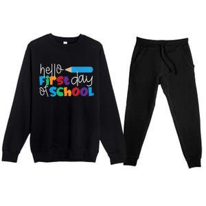 Hello First Day of School Cute Pencil Premium Crewneck Sweatsuit Set