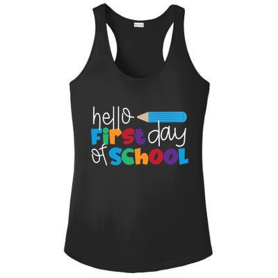 Hello First Day of School Cute Pencil Ladies PosiCharge Competitor Racerback Tank