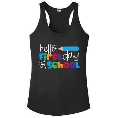 Hello First Day of School Cute Pencil Ladies PosiCharge Competitor Racerback Tank