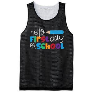 Hello First Day of School Cute Pencil Mesh Reversible Basketball Jersey Tank