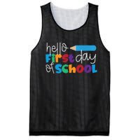 Hello First Day of School Cute Pencil Mesh Reversible Basketball Jersey Tank