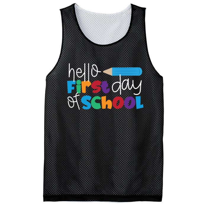 Hello First Day of School Cute Pencil Mesh Reversible Basketball Jersey Tank