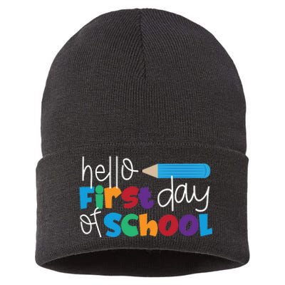 Hello First Day of School Cute Pencil Sustainable Knit Beanie