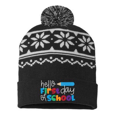 Hello First Day of School Cute Pencil USA-Made Snowflake Beanie