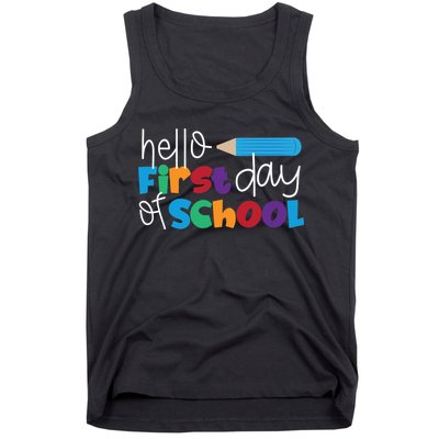 Hello First Day of School Cute Pencil Tank Top