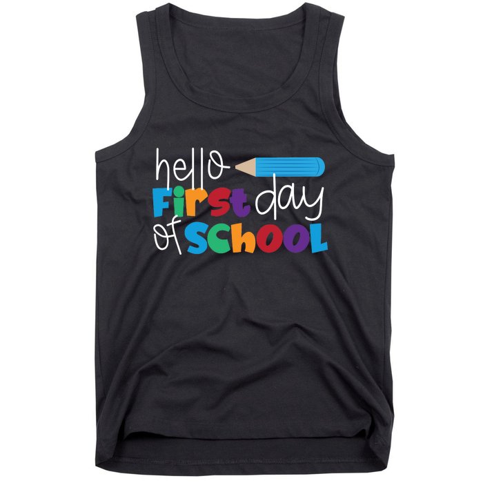 Hello First Day of School Cute Pencil Tank Top