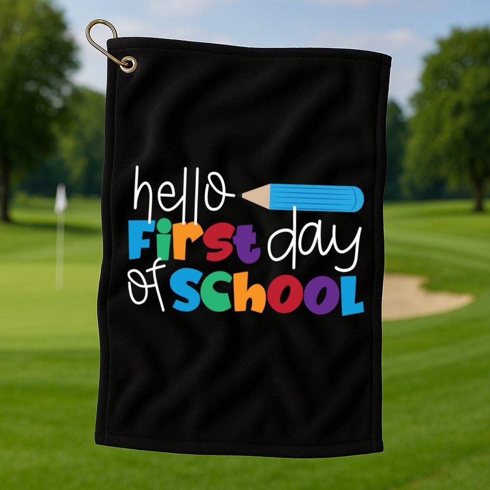 Hello First Day of School Cute Pencil Golf Towel